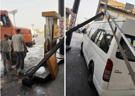 لغزندگی کف جایگاه عرضه سوخت عامل برخورد کامیون با پمپ بنزین